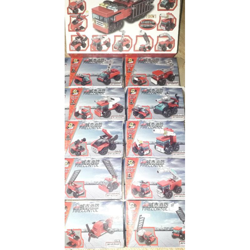 Sét Bộ Lego_Lắp ráp Xe Cứu Hỏa 10 chiếc 52009 có nhiều chi tiết bằng nhựa