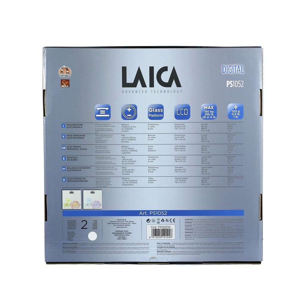 Cân điện tử Laica PS1052 - Cân sức khỏe dùng trong gia đình - trọng lượng tối đa 180 kg - Độ chia 100g - Họa tiết hoa