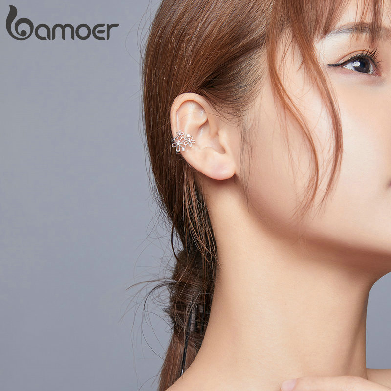 Phụ Kiện Trang Sức Bamoer SCE921 Bạc 925 Hình Bông Hoa Đính Đá Hình Giọt Nước Lấp Lánh Kiểu Retro