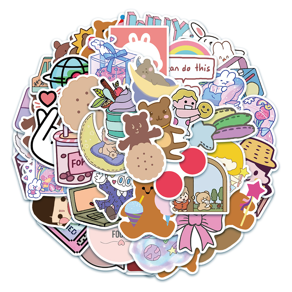 Bộ 50 Sticker Hoạt Hình Xinh Xắn Theo Phong Cách Hàn Quốc