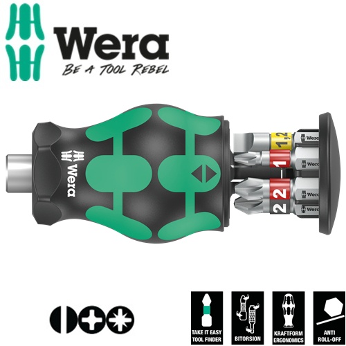 Dụng cụ mở vít Wera 05008874001 Kraftform Kompakt Stubby magazine 2 gồm 6 cái, dẹp, Pz và 4 cạnh