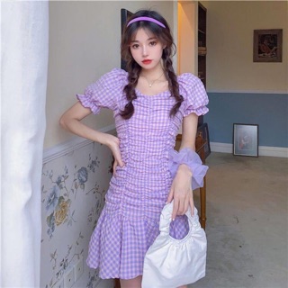 Đầm caro tím đuôi cá