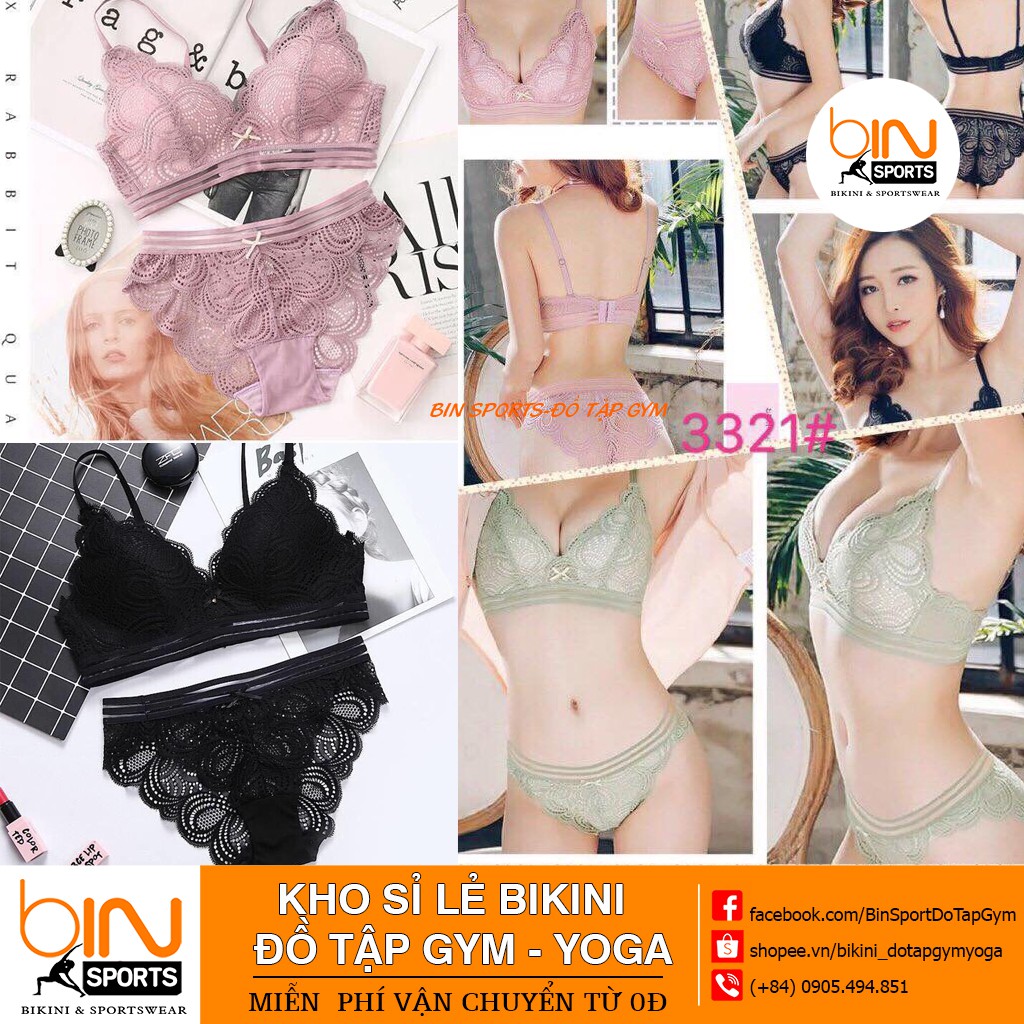 [free ship 50k] Bộ đồ lót ren sexy, quyến rũ không gọng, đệm mỏng (Có 3 màu) AL011