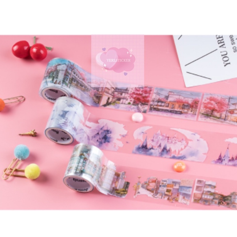 (Full cuộn 2m) Washi tape thị trấn đường phố Nhật Bản làm tranh, trang trí sổ tay, bullet journal, băng dính trang trí