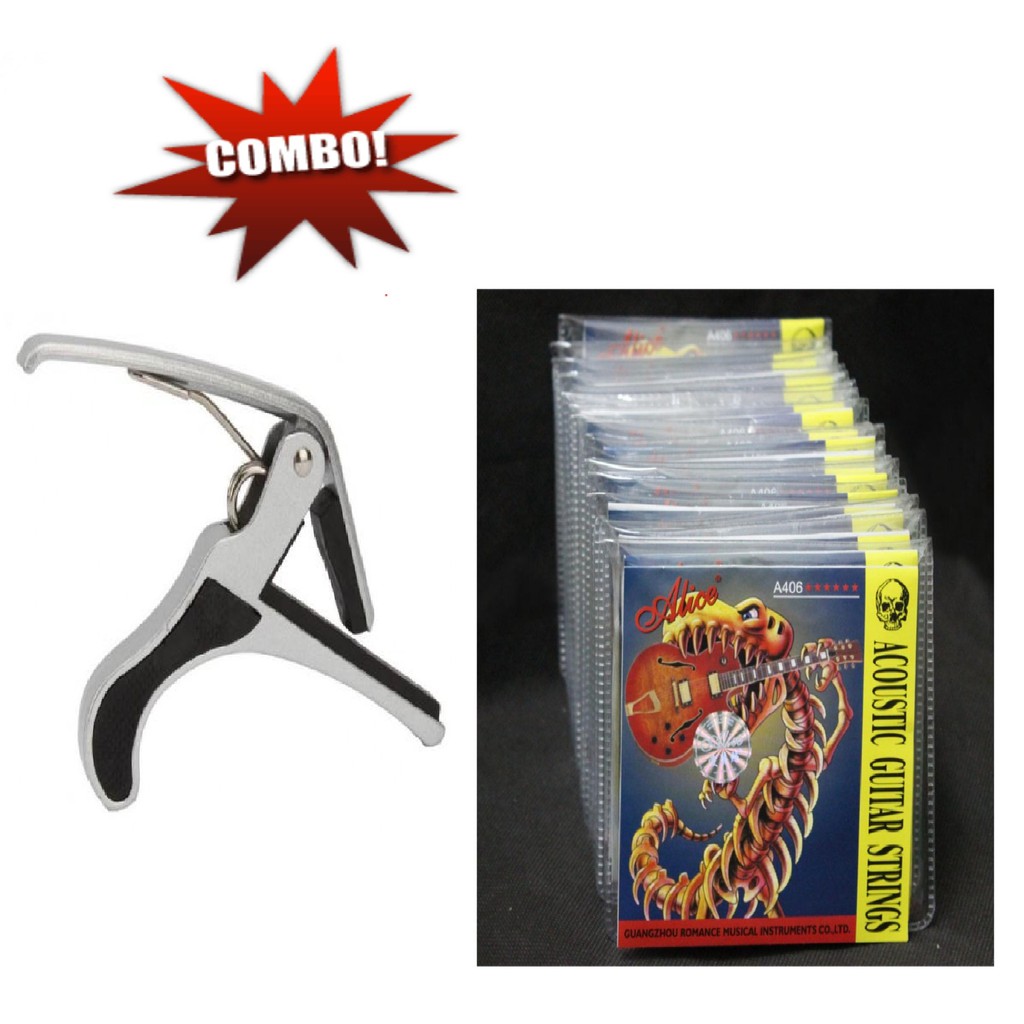 Combo Capo guitar Acoustic ngắn KBD 5A8-De + dây đàn guitar Acoustic 406