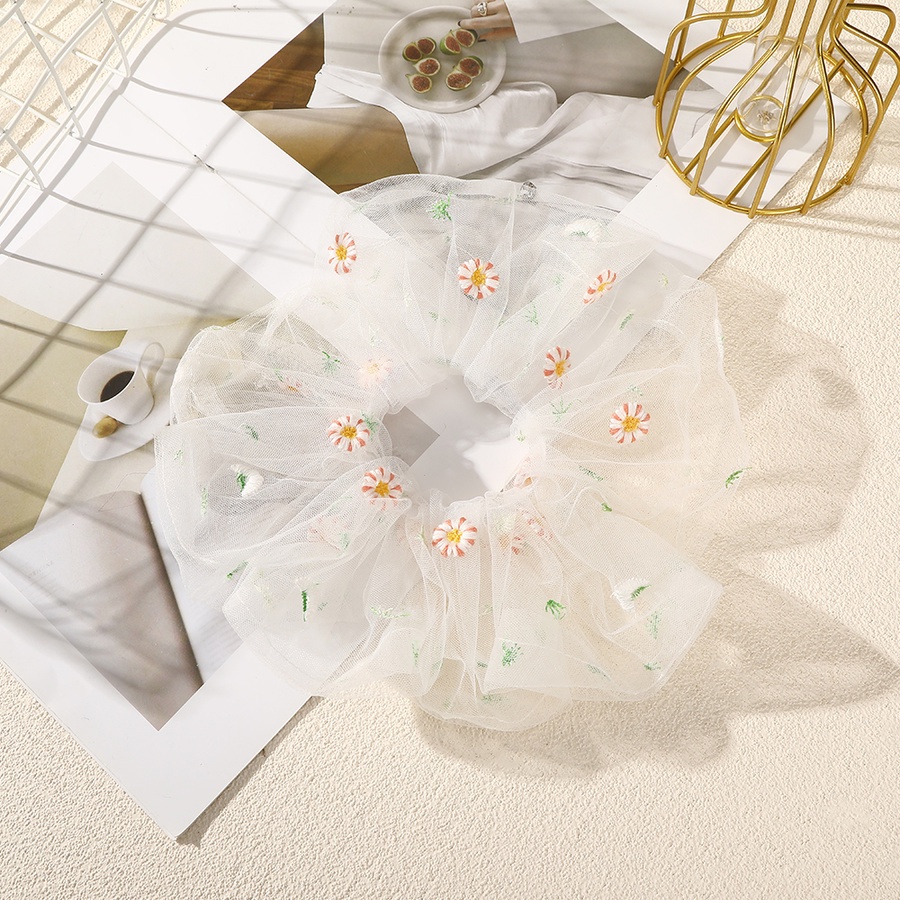 Dây Buộc Tóc Vải Lưới Thêu Hoa 22Cm Kiểu Hàn Quốc Dễ Thương Cho Bạn Gái