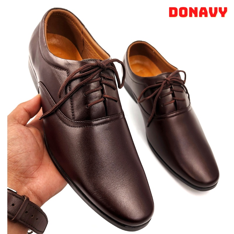 Giày nam da bò thật 100% DONAVY, thiết kế kiểu cột dây thời trang đế cao 3cm hỗ trợ tăng chiều cao dgtcd