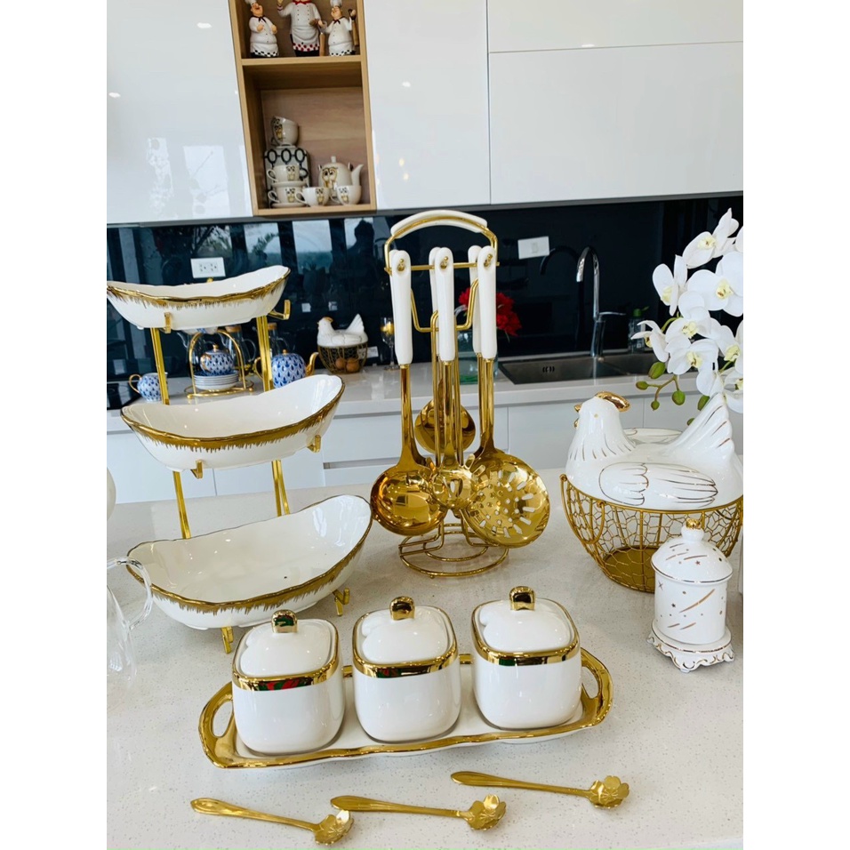 dụng cụ nhà bếp màu trắng sang trọng. dụng cụ nhà bếp. combo phụ kiện nhà bếp sang trọng.