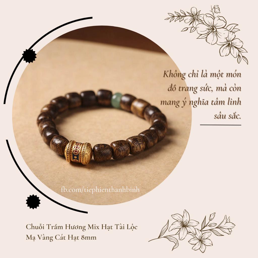 Chuỗi Hạt Trầm Hương Kalimantan Mix Hạt Thu Hút Năng Lượng Tốt Chuyển Tài Vận 8x9mm