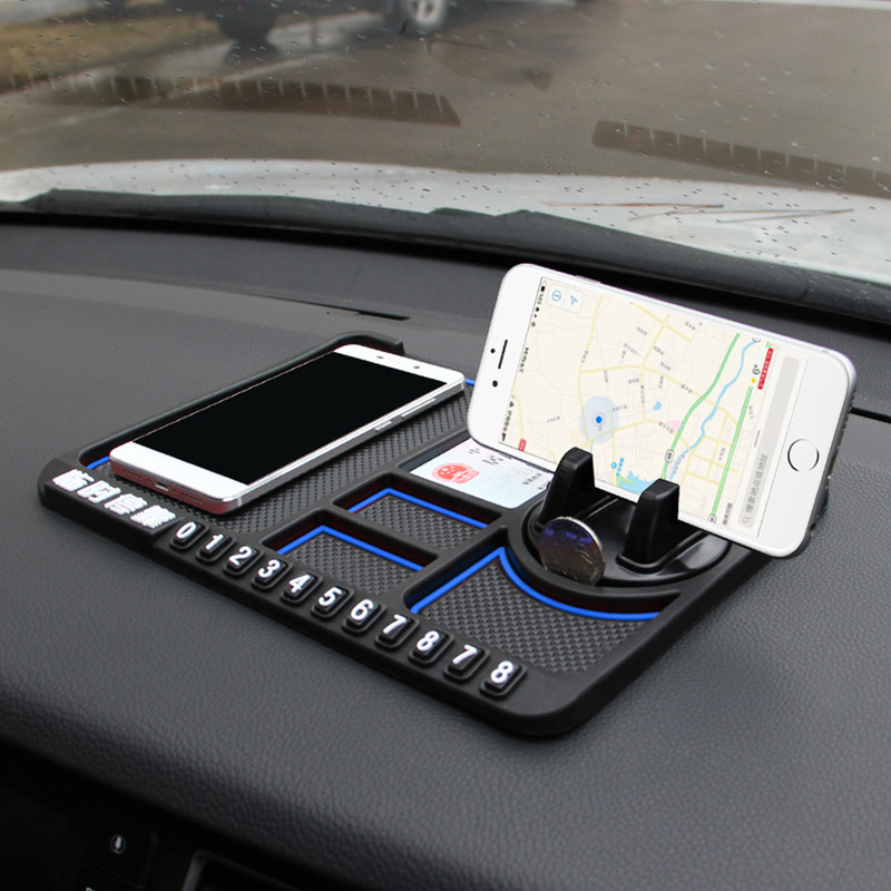 2020Multifunctional Car Rotation Mobile Phone Holder Non-slip Silicone Car Mat Temporary Parking Number Sign Panel Black Storage Pads