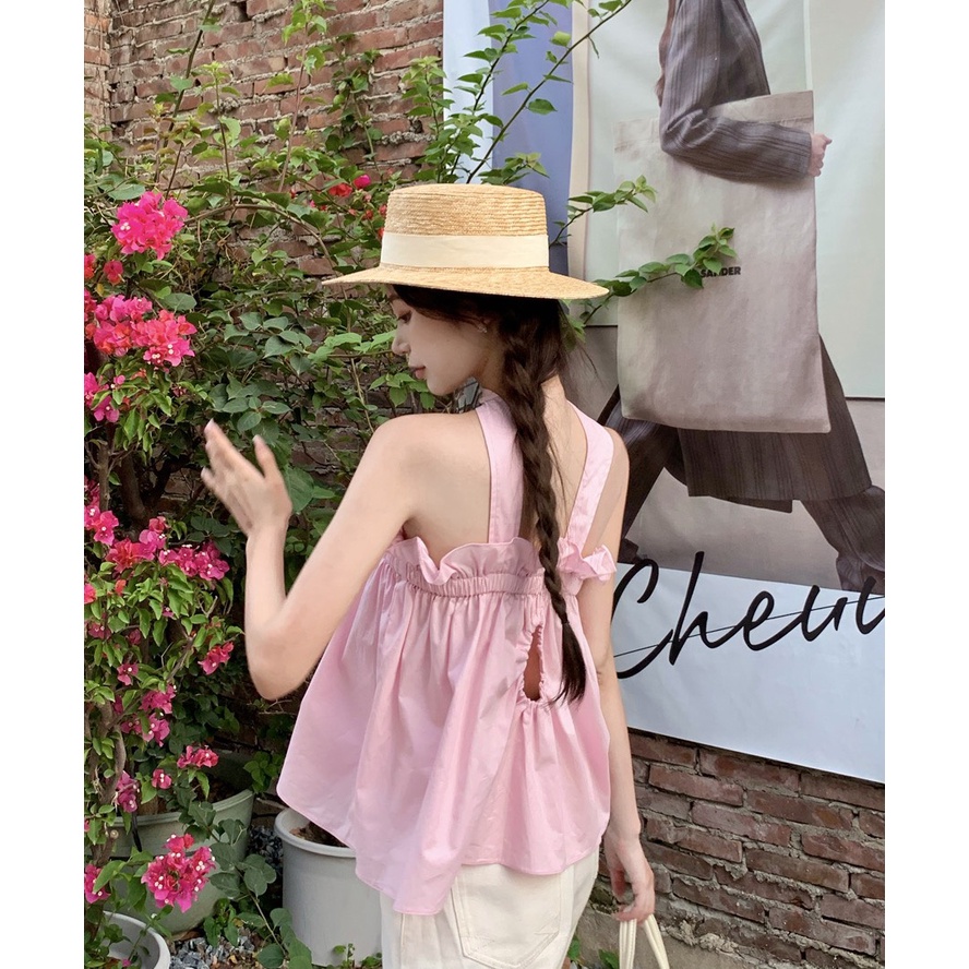 Áo Quây Cúp Ngực Nhún Dây Cổ LSEOUL A2536 Mềm Mại Thoáng Mát Màu Pastel Nữ Tính