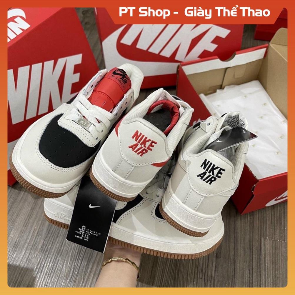 [FreeShip + Hàng Cao Cấp] giày Af1 trắng đen vạch đỏ thấp cổ, Giầy Air Force Sữa Trắng mõm đen Full bill box