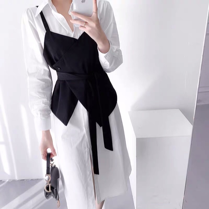 Đầm sơ mi xuông kèm đai thắt eo nữ tính