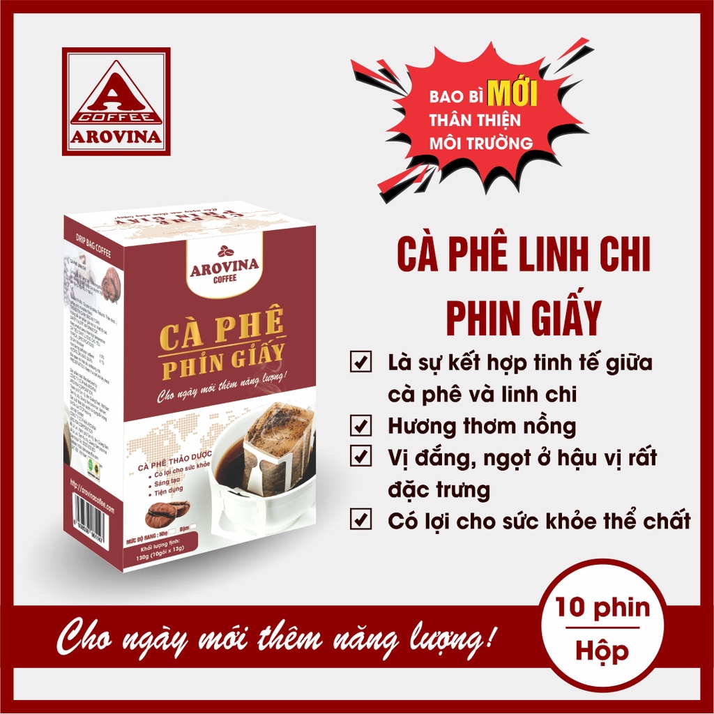 Cà phê phin giấy Arovina 💥 CAO CẤP 💥 Cafe linh chi phin giấy Arovina Coffee sự kết hợp hoàn hảo và tinh tế