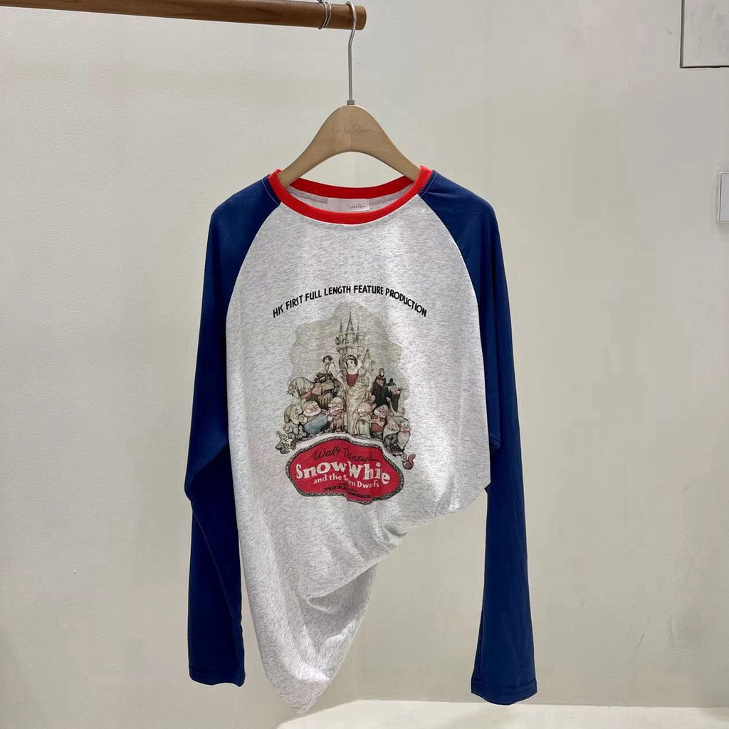 Jiashucheng Áo Thun Tay Dài Dáng Rộng Màu Sắc Tương Phản Thời Trang Mùa Hè 2023