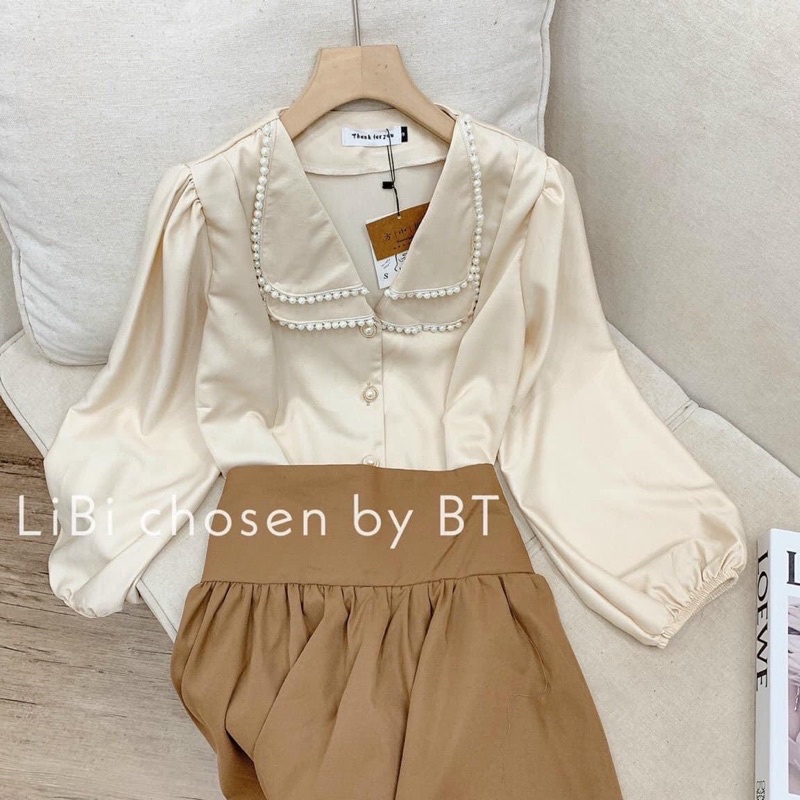 Set sơ mi lụa + chân váy maxi