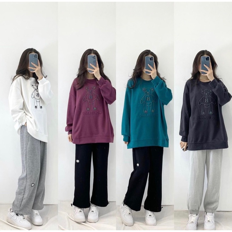 Áo gấu chữ B-chất nỉ da cá đẹp-hình gấu và chữ dập nổi-ảnh thật