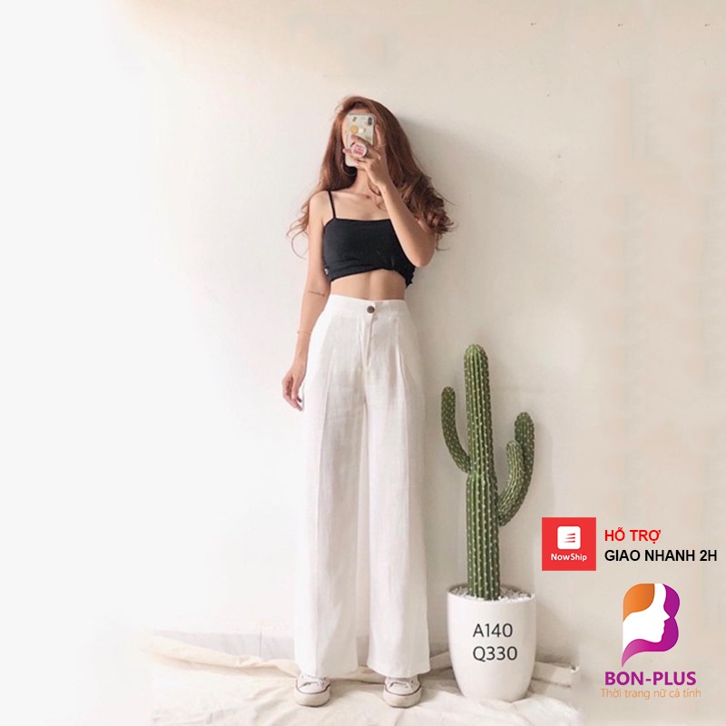 Quần đũi ống rộng nữ lưng cao khóa thật lưng chun - Ống dài 100cm - Quần đũi Trắng Đen và Kem - Dáng đứng cực xinh | BigBuy360 - bigbuy360.vn