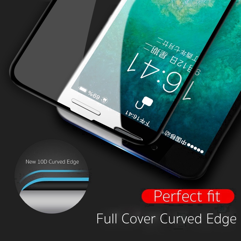 Kính cường lực 10D bảo vệ toàn màn hình cho IPhone 12 11 Pro Max 7 8 Plus XS Max XR kèm phụ kiện vệ sinh