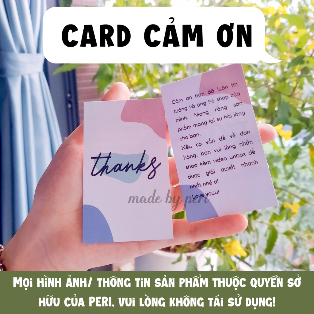 (newww) Set 100 card thank you, thiệp cảm ơn dành cho shop mẫu blob mẫu dạng đứng, dễ thương, dịu dàng size 9x5.5cm