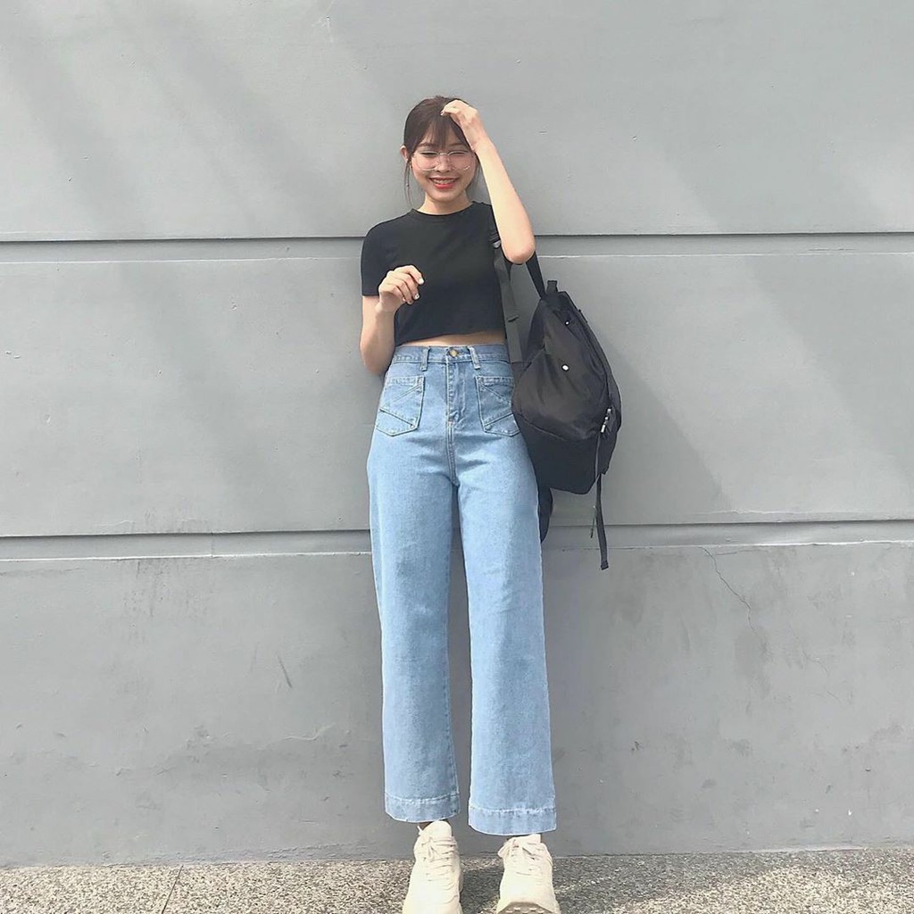 Quần Baggy Jean Ống Rộng 2 Túi Xanh Unisex