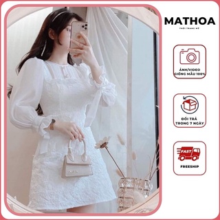 Đầm Dự Tiệc Đám Cưới Nữ Trắng Tay Dài Phồng Tiểu Thư Cao Cấp Đi Chơi Sinh Nhật Co Dãn Dễ Thương Thời Trang  MATHOA M01