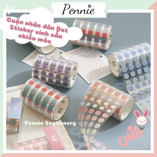 Cuộn nhãn dán dot sticker Pennie trang trí nhiều màu sắc xinh xắn pastel vintage retro