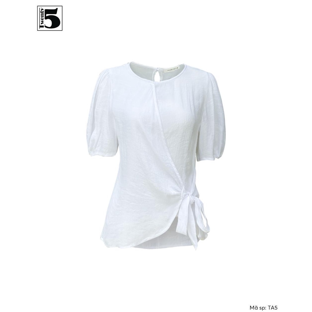 Áo sơ mi kiểu nữ công sở đắp tà thắt nơ eo chất cotton nhăn Twentyfive TA5