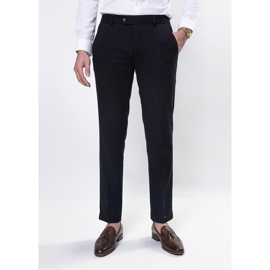 SIÊU GIẢM GIÁ Quần âu sọc nam Biluxury màu đen sọc đứng trắng