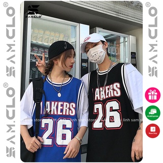Áo thun tay lỡ nữ thể thao freesize phông form rộng Unisex, mặc lớp, nhóm, cặp phối kiểu bóng rổ in chữ LAKERS
