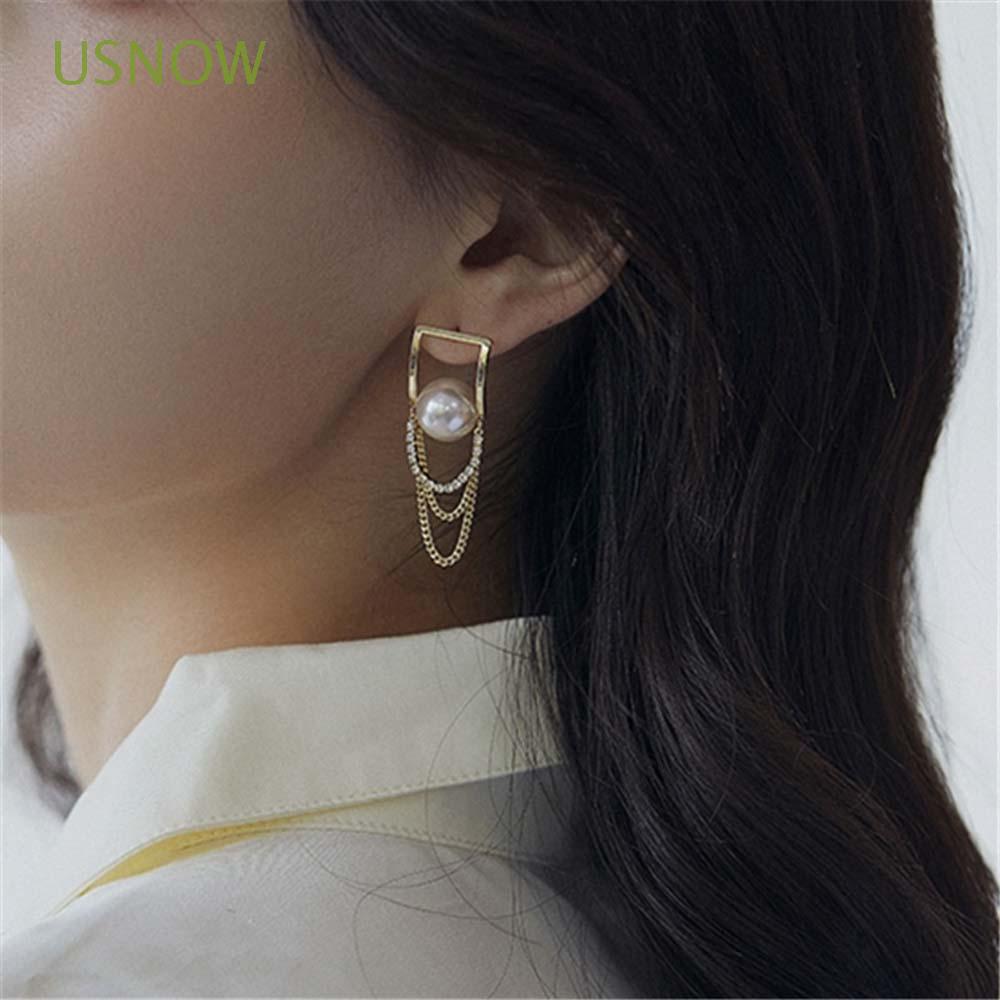 USNOW Simple Pearl Stud Earrings Cool Style Fashion Jewelry Long Chain Earrings Women Trendy Tassel Korean Temperament Girls Copper/Multicolor