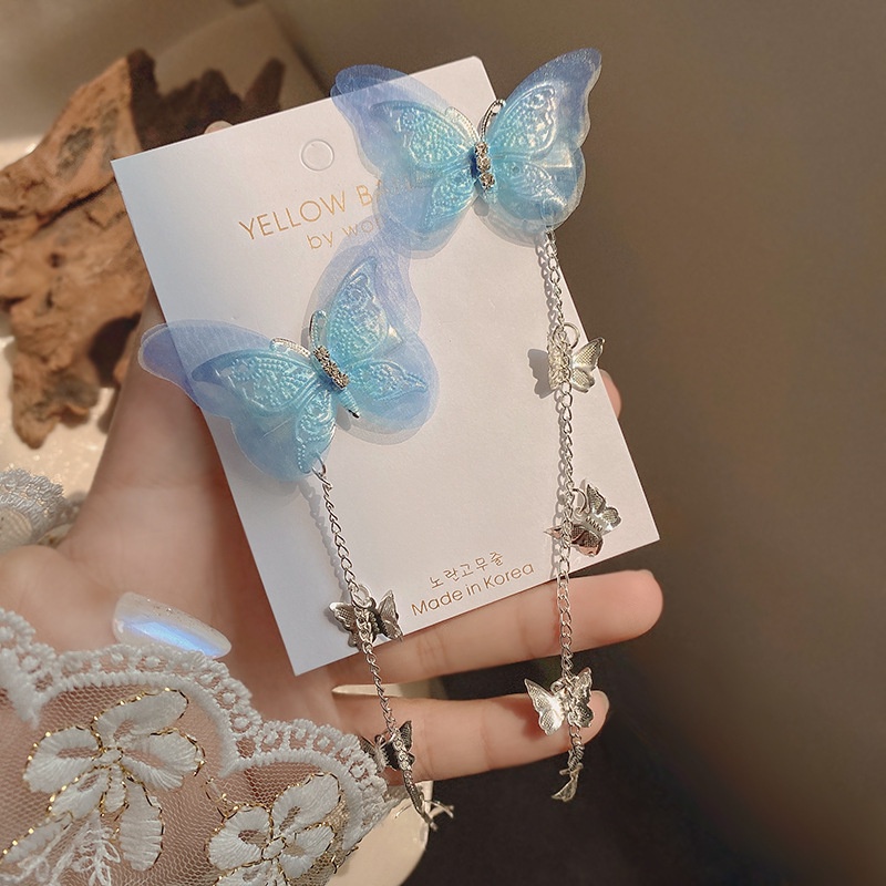 Kẹp tóc kim loại trang trí bươm bướm tua rua phong cách Hàn Quốc cổ điển xinh xắn cho nữ