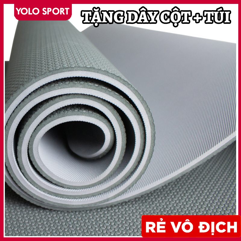 Thảm tập Yoga Màu Xám 2 lớp TPE dày 8mm ZeraMat cao cấp có dây cột và túi đựng