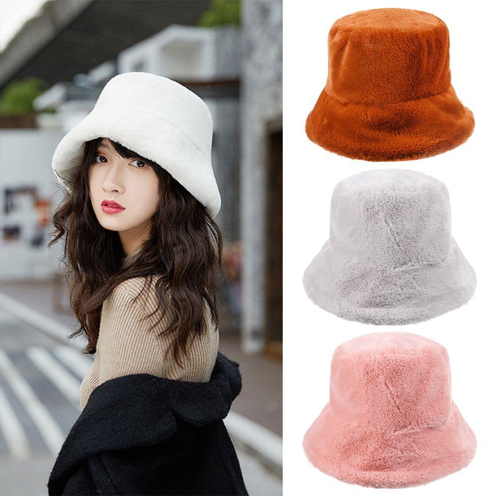 ESPO Mũ Bucket Lông Giả Mềm Mại Giữ Ấm Mùa Đông Cho Nữ