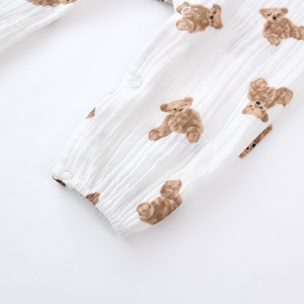 Áo liền quần Sanlutoz tay dài họa tiết chú gấu dễ thương cho bé