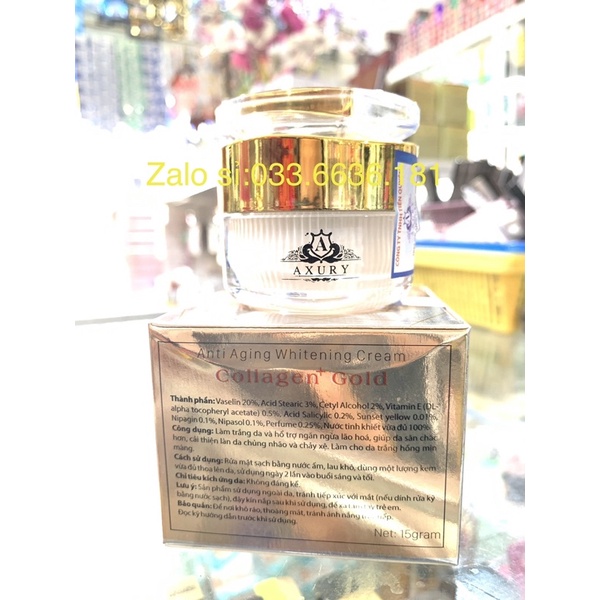 [chuẩn hàng ] kem Axury collagen+ gold dưỡng trắng,chống nắng,hết mụn,nám,tan nhang,đôi môi, hủ 15g