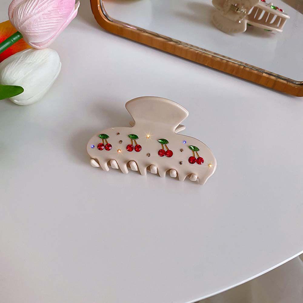 PRESTON Kẹp Tóc Hình Quả Cherry Đính Đá Màu Trắng Đen