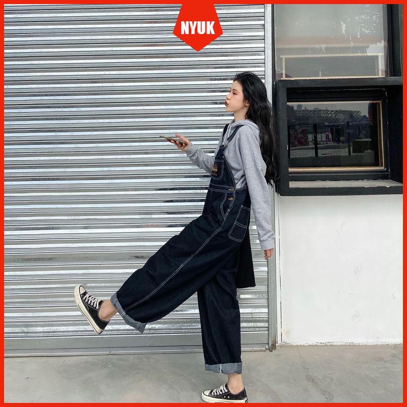 Quần Yếm Denim Form Rộng Thêu Họa Tiết Phong Cách Retro Cho Nữ | BigBuy360 - bigbuy360.vn