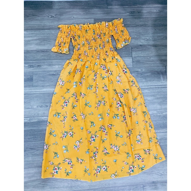 đầm trễ vai hoa nhí may nhún xoè bồng kx