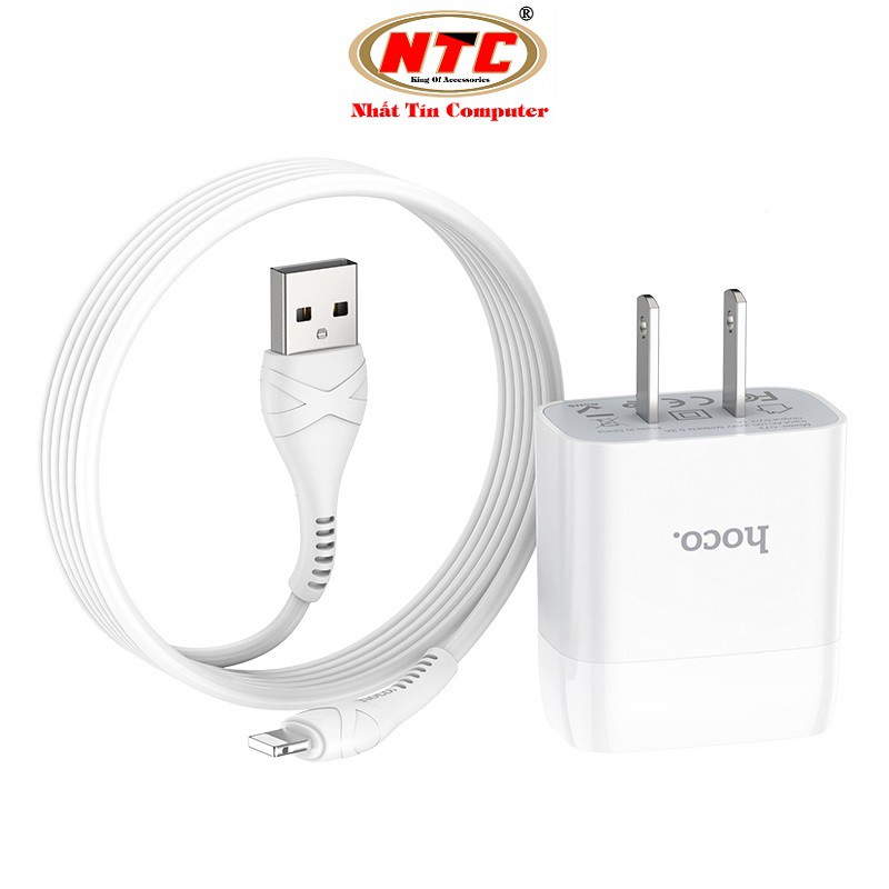 Combo cốc sạc và cáp sạc Hoco C72 cổng Lightning output max 2.1A (Trắng) - Hãng phân phối chính thức