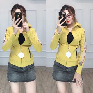 [P1] Áo khoác thun chống nắng phối dọc tay và thêu Ver xinh lắm luôn - áo khoát nữ thun đẹp túi có khóa kéo