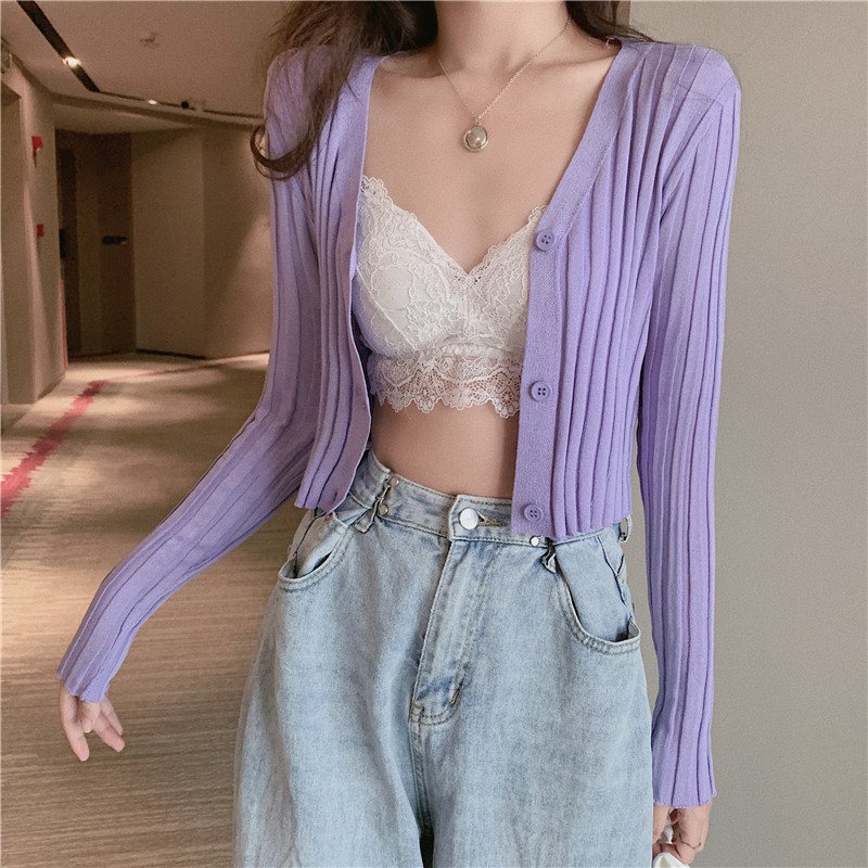 Áo cardigan dệt kim tay dài cổ chữ V phong cách Hàn Quốc dành cho nữ