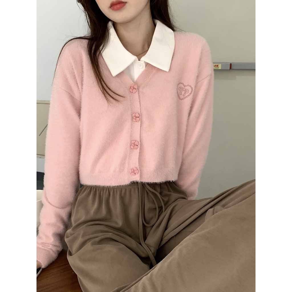 Áo Khoác Cardigan Dệt Kim Mỏng Đính Nơ Xinh Xắn