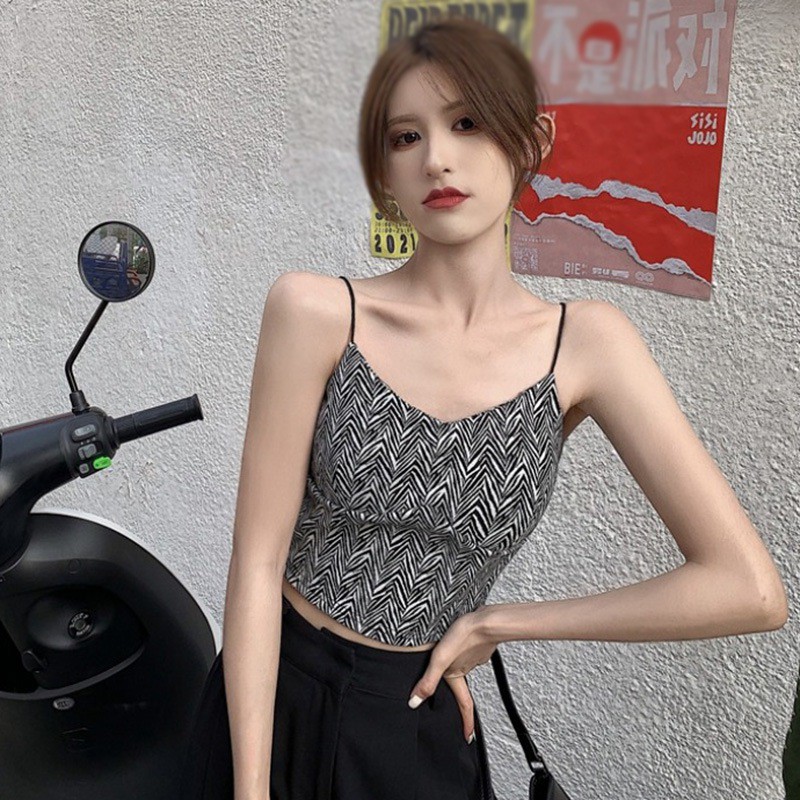 Áo Hai Dây Dệt Kim Cổ Chữ V Dáng Ôm Hoa Văn Kẻ Sọc Thời Trang Dành Cho Nữ