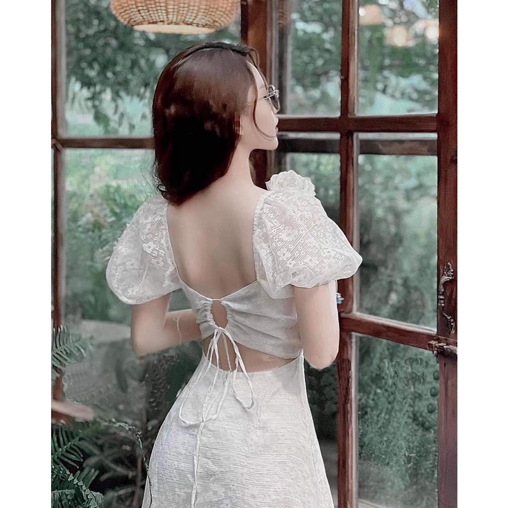 Đầm dự tiệc trắng dáng xòe cutout lưng cao cấp Nyan Dress