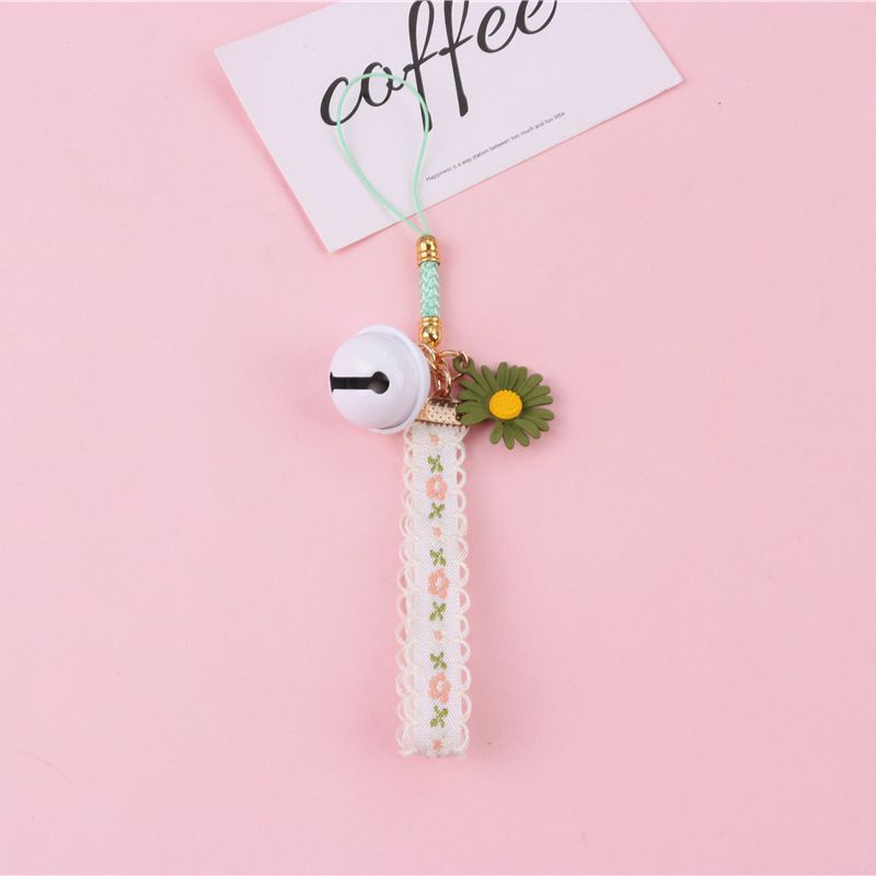 Daisy Flower Keychain Cute Ins For Women Bell Ribbon Key Ring Bag Ornaments Airpods Pendent Charm Accessories