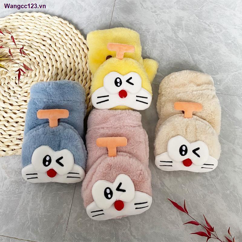 Găng Tay Lông Nhung Hở Ngón Ấm Áp Họa Tiết Hoạt Hình Doremon Dễ Thương Phong Cách Hàn Quốc Cho Nữ