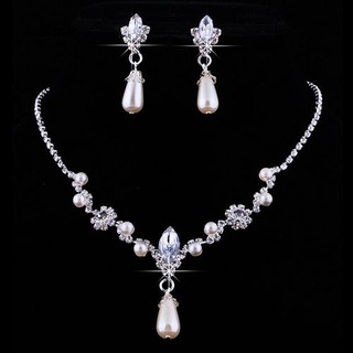 Bộ trang sức cô dâu đính hạt ngọc trai giả hình dạng giọt nước sang trọng