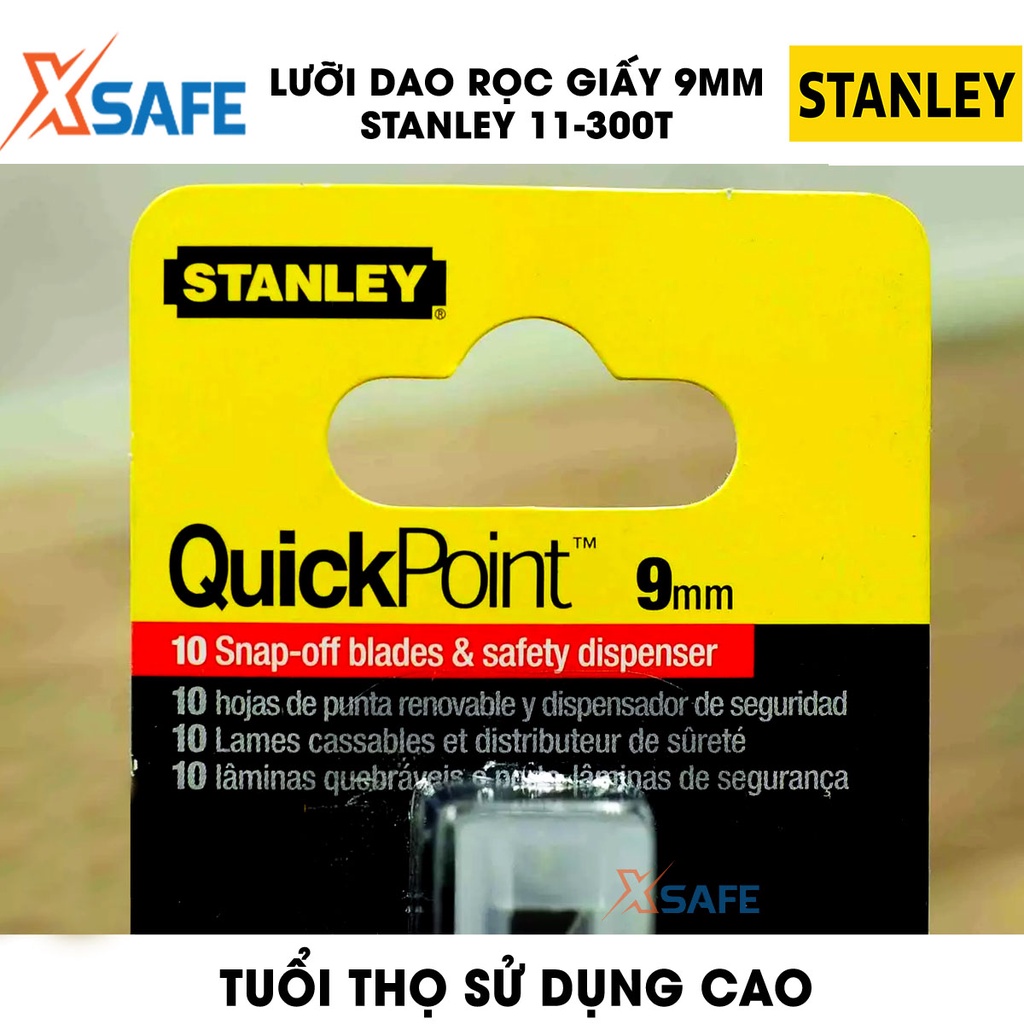 Lưỡi dao rọc 9mm STANLEY gia công từ thép hợp kim cao cấp cứng cáp, sắc bén, tuổi thọ sử dụng cao
