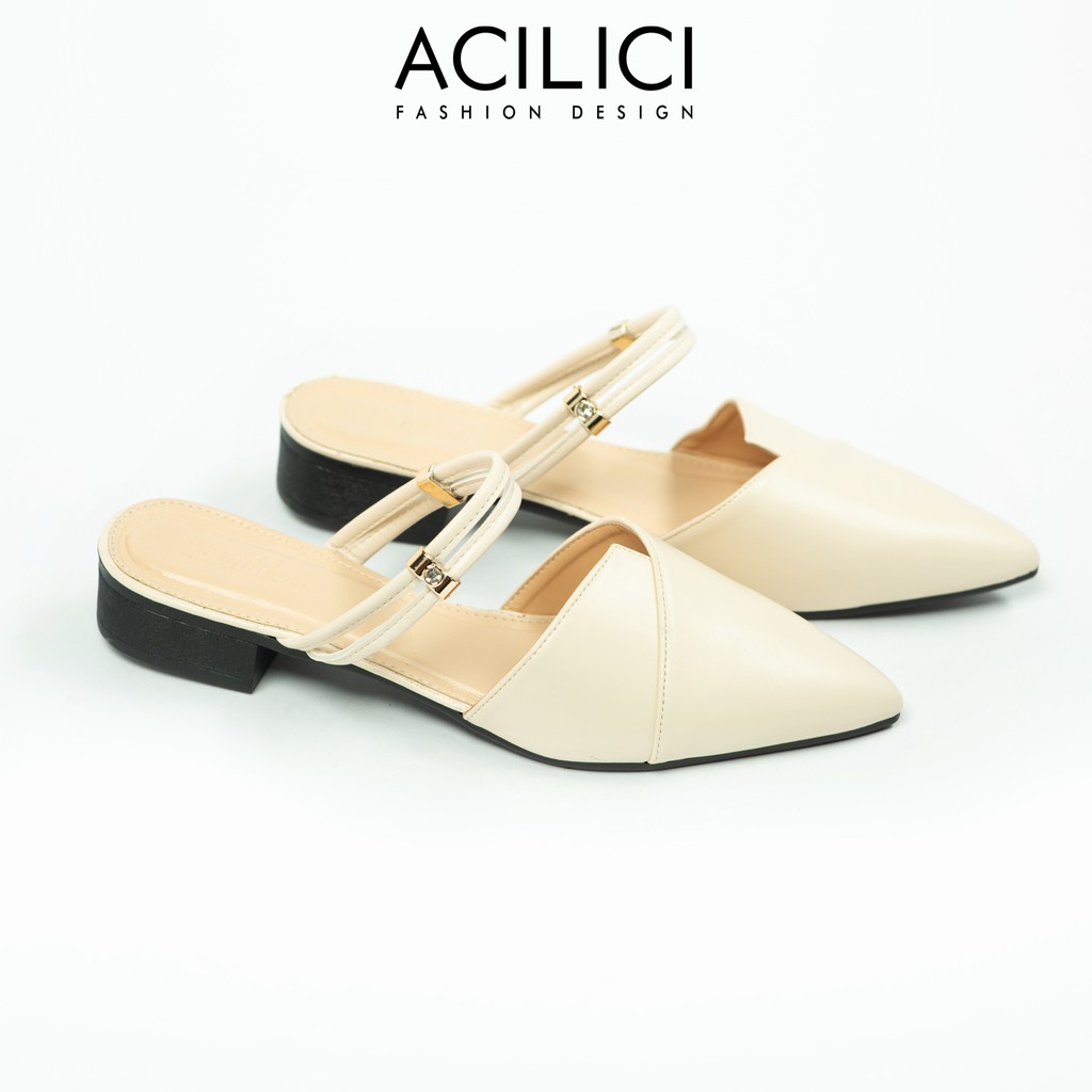Giày sục nữ ACILICI thời trang thời trang mũi nhọn da mền coi đôi nhiều màu sắc gót cao 3cm_TC051
